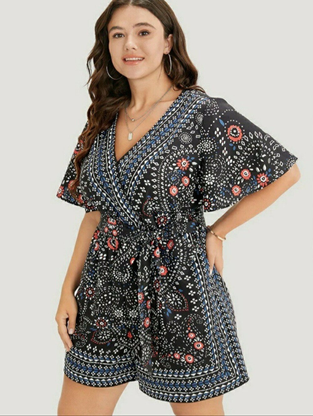BloomChic Bandana Print Belted Pocket Faux Wrap Romper Size 18/20 NWT